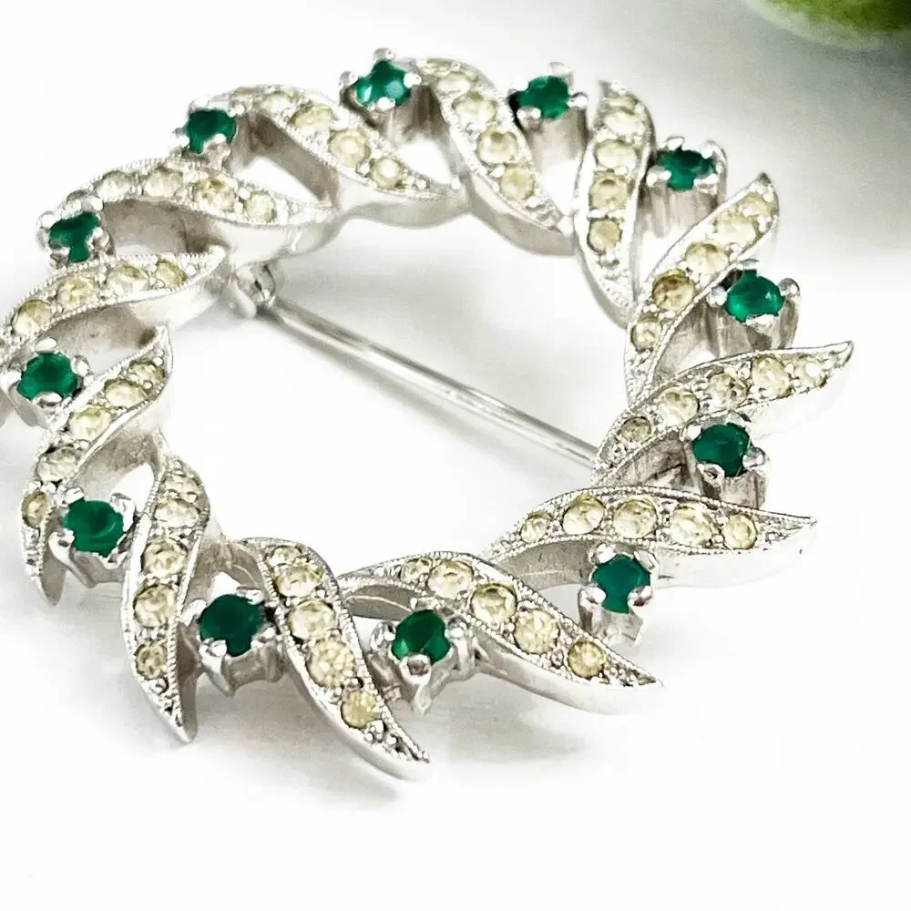 Panetta Vintage Emerald Green Crystal Wreath Brooch
